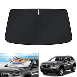 KUST Parasol para parabrisas para Jeep Cherokee SUV 2014-2021 (no para Jeep Grand Cherokee), parasol plegable, bloquea los rayos UV, protector de visera para mantener tu coche fresco