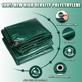 TA*RP YXCN Green Heavy Duty Tarp 12x16 Feet, 12 Mil Thick Waterproof Poly Tarps Cover UV Resistant, Rip & Tear Proof with Metal Grommets Every 20 Inche