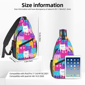 Famame Colorful Cartoon Cat Sling Backpack Chest Bag Crossbody Shoulder Bag Gym Cycling Travel Hiking Daypack For Men Women