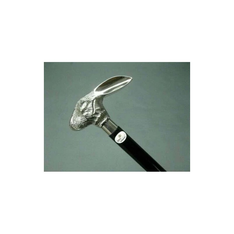 Antique aluminum rabbit head handle black wooden cane walking stick