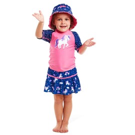 UV SKINZ UPF 50+ Girls' 3-Piece Swim Set (7, Bubblegum Prancing Unicorn)
