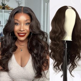 KRSI Brown V Part Wig Body Wave Half Wigs for Black Women Upgrade U Part Wig Glueless Full Head Clip in Hair Extensions 24" Long Brown Synthetic Hair Replacement Half Wigs
