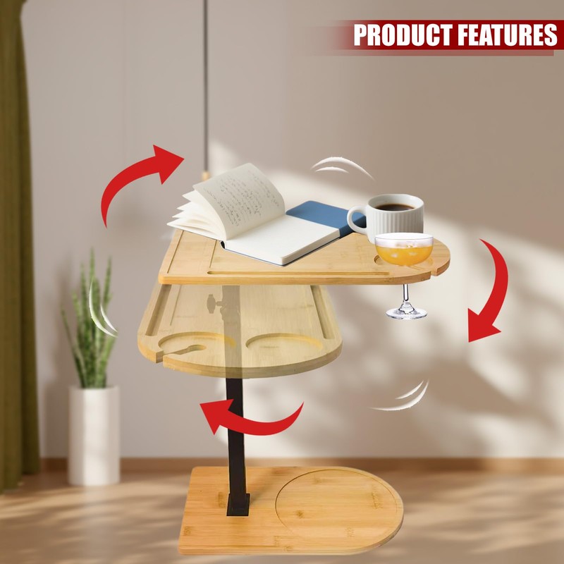 360° Rotatable Sofa Tray Table for Couch Arm, Height Adjustable