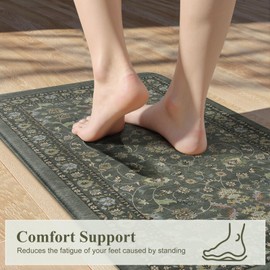 KIMODE Comfort Kitchen Mats for Floor Cushioned Anti Fatigue,Boho Vintage Kitchen Rugs Sets of 2 Non Slip,Memory Foam Kitchen Floor Mat Carpet for Laundry Office Home Decor,Dark Green