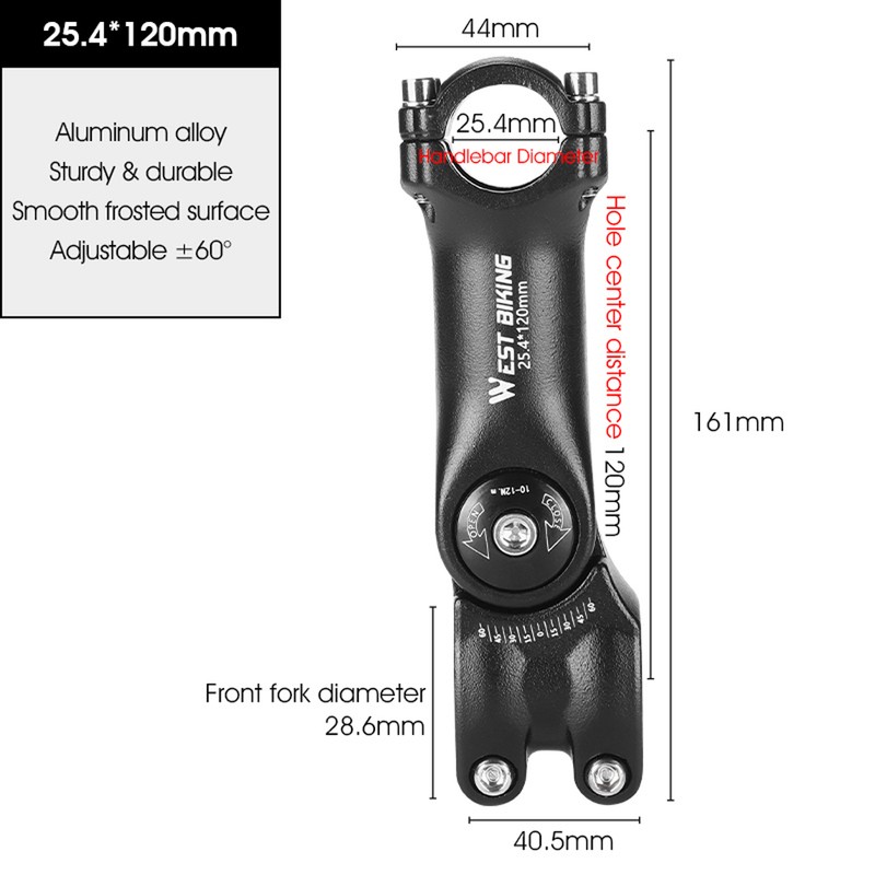 Adjustable Bicycle Handlebar Stem Variable 60 Degree Angle Aluminum Alloy