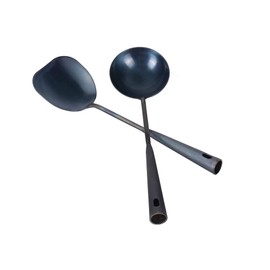 ZhenSanHuan Chinese Traditional HandMade Iron Spatula & Ladle Wok Tool Set,Long wok utensils (Ladle and Spatula Set, 32CM/12.6'')