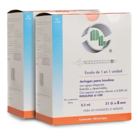 200 Jeringas Para Insulina 0.5 Ml Con Aguja 31x8. Marca Dl