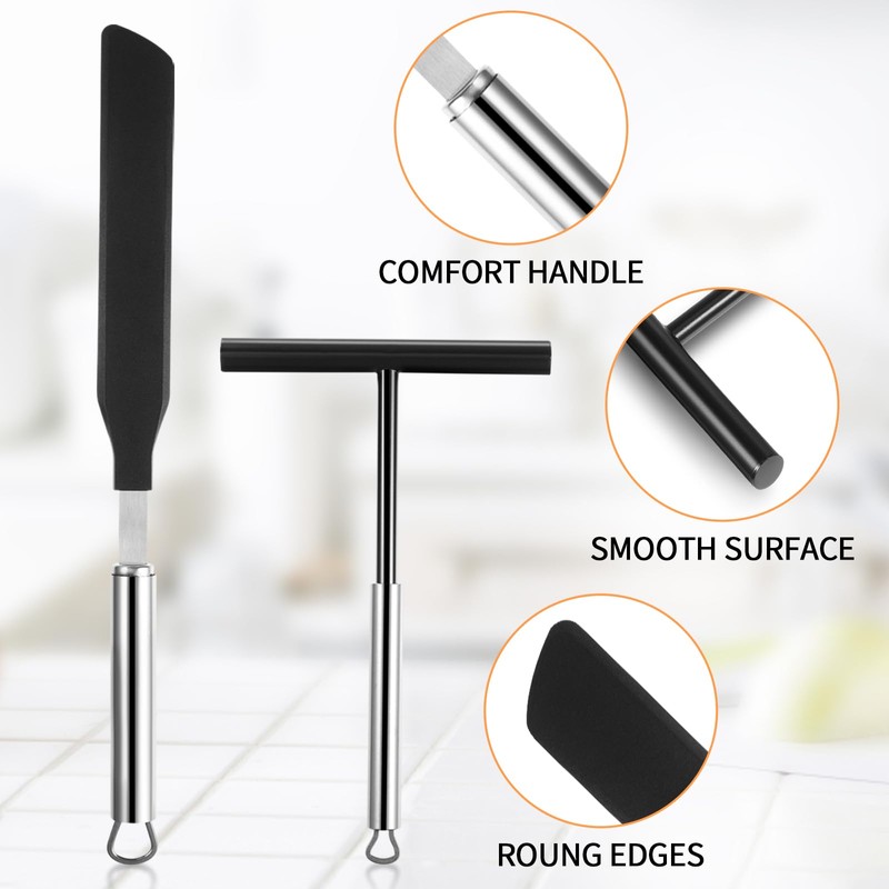 Crepes distributor and spatula, 2 pieces stainless steel crepe dough