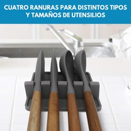 U Chef Soporte para Utensilios de Cocina de Silicona, Porta Cucharas, Soporte para Cucharones, Espátulas, Pinzas, Resistente al Calor y con Bandeja Antigoteo