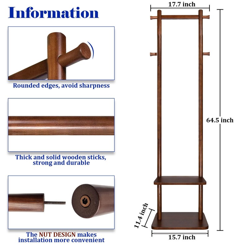 GZQXHOME Solid Wood Coat Rack Freestanding,Clothing Tree Racks with 2-layer