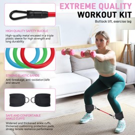 Agorizeo Ankle Resistance Bands with Cuffs for Working Out Exercise Bands for Leg, Hip, Booty Training Ankle Straps with Exercise Bands for Butt Lift Women Men Great for Home Workouts and Fitness