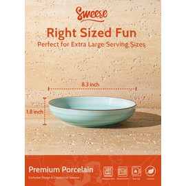 Sweese Pasta Bowls Set of 6, 30 Ounce Ceramic Salad Plates for Dishwasher & Microwave Safe - Solid Salad Bowls, Soup Bowls - Deep Plates Lipped Edges, Oven Safe Porcelain Plates Serving Bowls