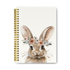 THDSE Vintage Cottagecore Floral Bunny Notebook, Easter Rabbit Spiral Hardcover Notebook, Spring Animal Aesthetic Composition Notebook, College School Supplies for Girls, Cute Notebooks for School, Notebooks College Ruled 5.5 x 8.3