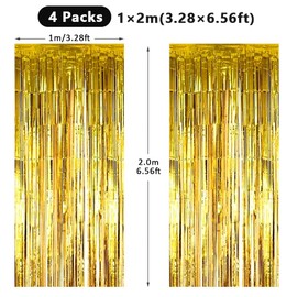 Feibmir Pack of 4 Metallic Tinsel Curtains, Glitter Curtain Decoration, Foil Fringe Background, Decorative, for Birthday Party, Baby Shower, Wedding, Christmas Decorations