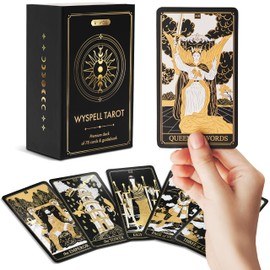 Wyspell Classic Tarot Cards with Guide Book - 78 Gold Cards for Beginners - Black Tarot Decks with Guidebook - Original Cards Deck with Guidebook