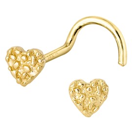 Jewelry Avalanche Solid 14K Yellow Gold Screw-end Nugget Heart Nose Stud, Heart Shape Nose Ring 22G Nose Screw Ring Stud 14KNSCRW022NHRT
