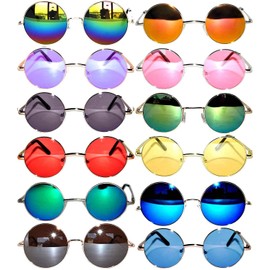12 Round Retro Vintage Circle Tint Sunglasses Mix Colors Frame and Lens OWL