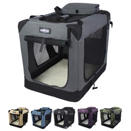EliteField 3-Door Folding Soft Dog Crate with Carrying Bag and Fleece Bed (2 Year Warranty), Indoor & Outdoor Pet Home (24" L x 18" W x 21" H, Gray)