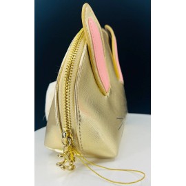 TOO FACED Be Cool Not Cruel Bunny Makeup Cosmetic Bag in Gold (New)