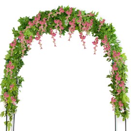 Mavee 4 Pcs 7.2 Feet Artificial Flower Vine Silk Wisteria Garland Hanging Rattan with Ivy Leaf for Wedding Home Decor (Pink)