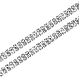 M METERXITY 2-Pack Crystal Rhinestone Close Chain Trim, 2 Rows 1 Yard 6 mm Dress Embellishments, Sparkly Diamond Strips Applique Embellishment for Craft/Sewing/Wedding [Silver]