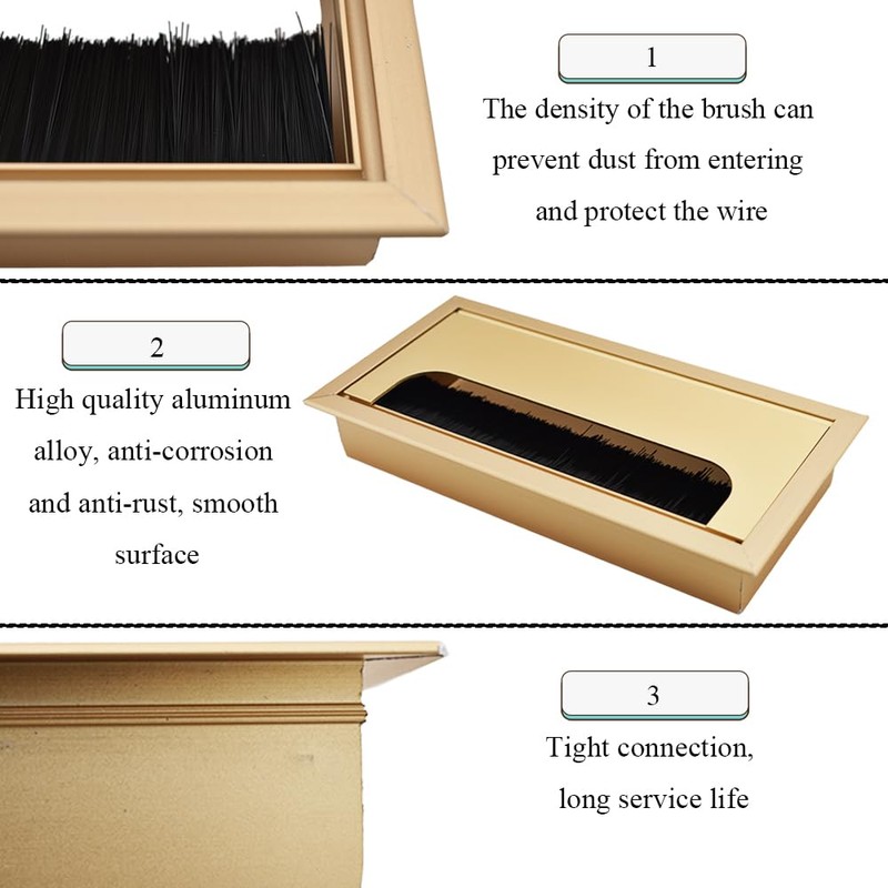 HAHIYO Gold Aluminum Alloy Desk Grommet,80x160mm Premium Cable Organizer with