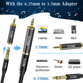 Elecan 6.35mm (1/4 Inch) TRS to XLR Cable 20 Ft Male to Male-Balanced Shielded 3 Pin XLR to 1/4 Quarter inch Cord, Profesional/HiFi Stereo Guitar Cable with 6.35 mm to 3.5 mm Aadpter+Ties