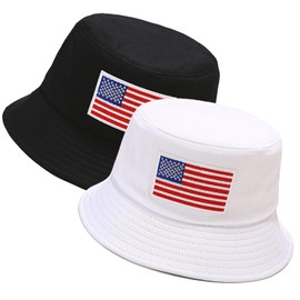 XYIYI 2 Pack American Flag Black White Unisex Bucket Hat for Women Men Summer Beach Fishing Hat Sun Hat