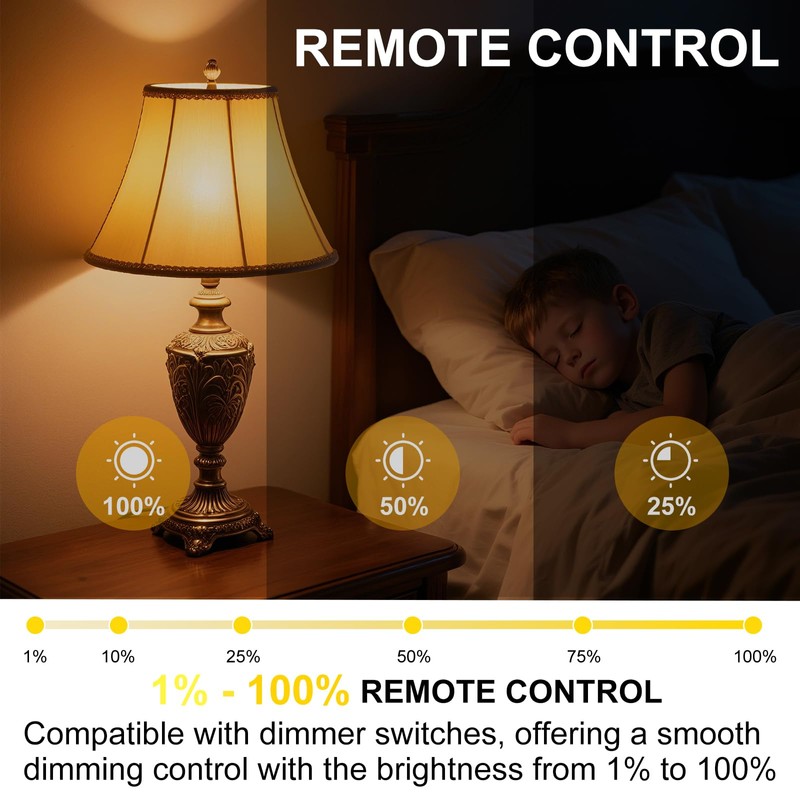 KINUR Amber Sleep Light Bulbs 1800K with Remote Control, E26