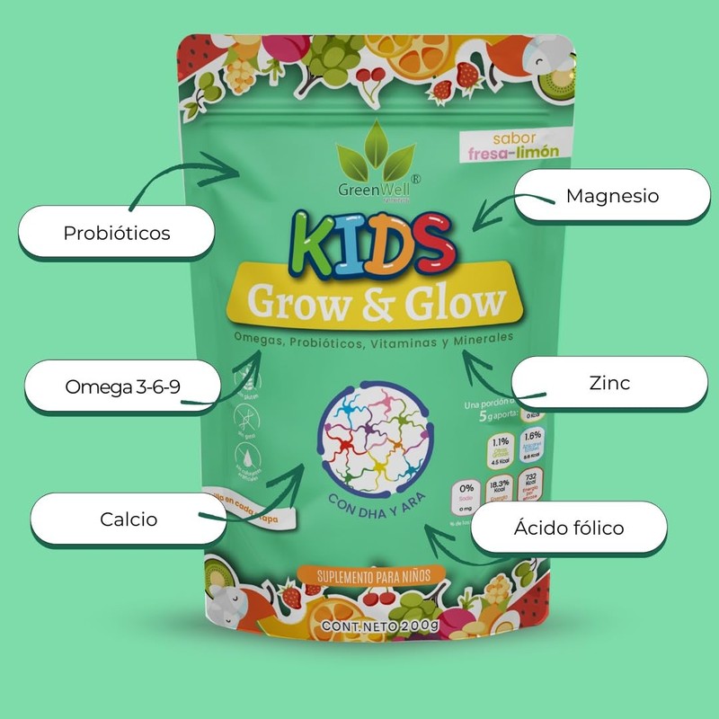 Suplemento en Polvo Kids Grow & Glow Sabor Naranja 200g