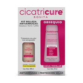 CICATRICURE KIT Rosita, Maquillaje Líquido Color INTELIGENTE FPS 30 Autoajustable 200ml + Agua Micelar 30ml, Maquilla, trata y limpia