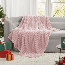 HIMEET Pink Blanket Twin Blanket Lightweight Twin Blanket for Bed Ridges Design Wash Up Nicely