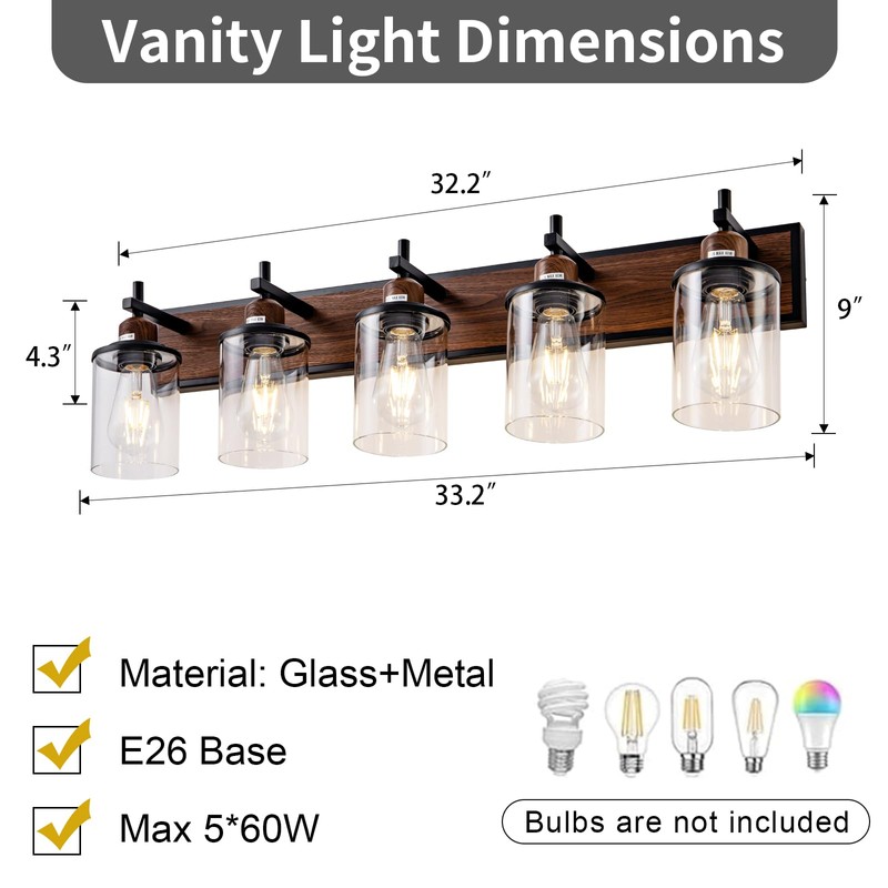 Lanhall 5-Light Farmhouse Bathroom Light Fixtures Vintage Bathroom Vanity Lights