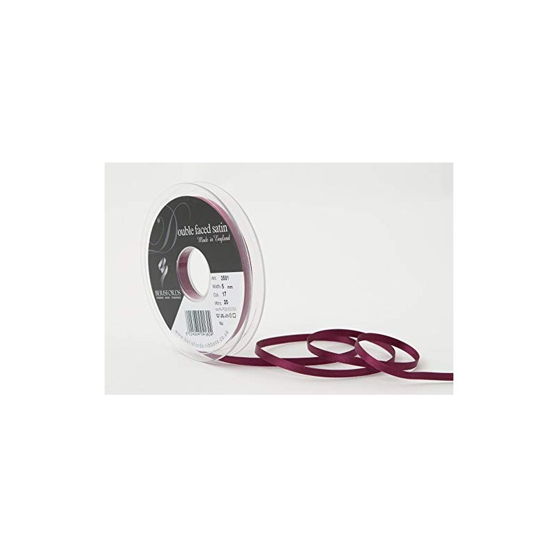 Berisfords Double FACE Poly Satin Ribbon, Wine, 5 mm