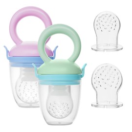 Vicloon Fruchtsauger Baby, 2 Stück Schnuller Beißring mit Silikon Sauger in 2 Größen, BPA-frei, Gemüse Sauger Obst Gemüse Baby Essen Beikost - Rosa+Grün