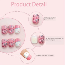 96 Stück Falsche Nägel für Kinder mit Nagelkleber - Pre-glue Full Cover Kurze Kindernägel Künstliche Nagelspitzen - Ready to Wear Press On Gel Nails für Kinder Mädchen