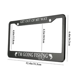 oFloral Get Out of My Way I'm Going Fishing Aluminum Alloy License Plate Frame Two Fishes Hook Wave Applicable to US Standard Car Metal Car Tag Frame Front Plate Holder for Women Men(1 Pack)