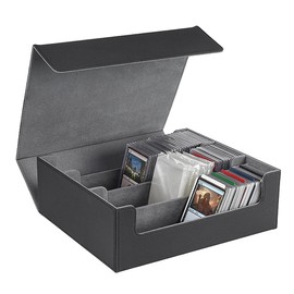 LEWITORS Trading Card Storage Box for 1800+ Card Deck Case for Trading Cards, Magnetic Card Storage Box, Top Side Load Cover Cover, Playing Card Box, Black
