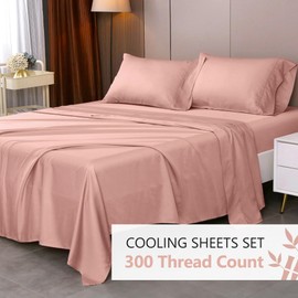 L Linen World King Sheets, Rayon Derived from Bamboo, Cooling Bed Sheets Set,Deep Pocket Up to 16", 4 Pieces Silky Soft, Breathable Bedding Sheets & Pillowcases(Pink,King)