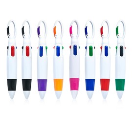 Pack of 8 Ballpoint Pens, Multicolour Pen, 4-in-1 Bic Multifunction Pen, 4-in-1 Key Ring Pen, Multifunction Tool Pen