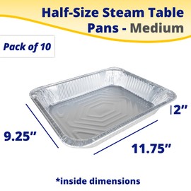 IDL Packaging Half-Size Aluminum Steam Table Pans - Medium, 13" x 11" x 2" (pack of 10) - Disposable Foil Pan for Grilling, Roasting, BBQ, Cooking, Baking, Freezing