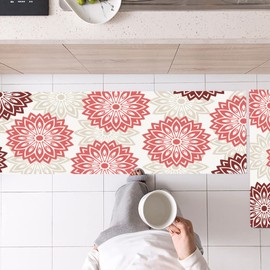 Offizon 2 Pcs Kitchen Rugs, Red Floral Floor Mats for Home, Washable Carpet Runner for Kitchen Décor (20"x32"/50x80 cm, 20"x48"/50x122 cm)