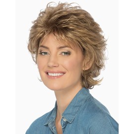 TISHINING Pixie Cut Short Hair Wigs for White Women Blonde Mixed Brown Wavy Layered Synthetic Wig with Bangs Natural Looking Daily Party Wig