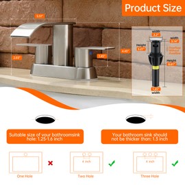 Waterfall Bathroom Sink Faucet 4 Inch Brushed Nickel Faucet Bathroom with Pop Up Drain 2 or 3 Holes Bathrooms Basin Lavatory Mixer Tap with Deck Mount Plate