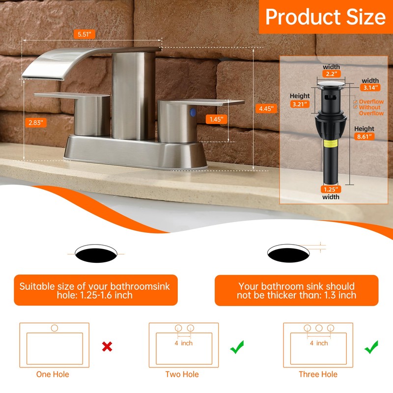 Waterfall Bathroom Sink Faucet 4 Inch Brushed Nickel Faucet Bathroom