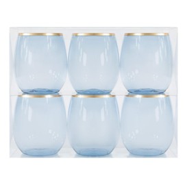 EcoQuality 12 oz Blue Plastic Stemless Wine Glasses with Gold Rim, Disposable Unbreakable Shatterproof Elegant and Reusable Wine Tumbler for Parties, Weddings, Ideal for Indoor or Outdoor Events (18)