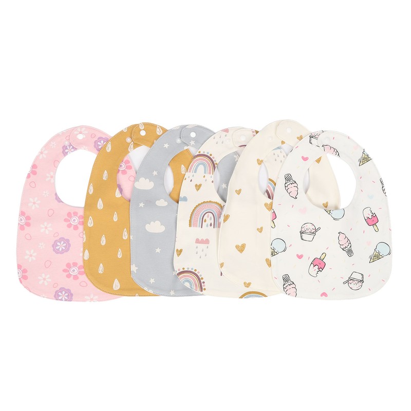6pcs Infant Bibs U Shaped Snap Button Closure Cotton Waterproof