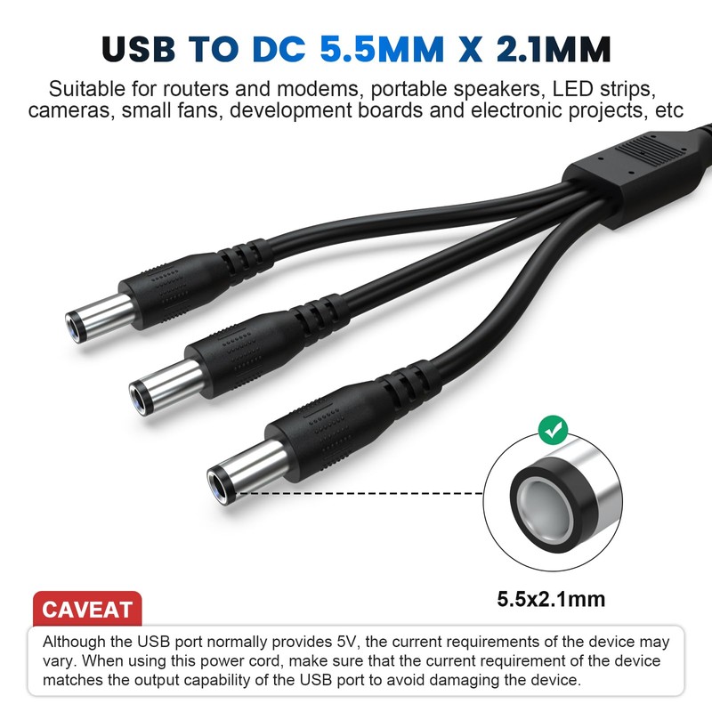 USB A to DC 5.5mm x 2.1mm Power Cable 3