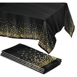 4 Pack Disposable Plastic Tablecloth, Gold Stamping Dot Rectangular Table Cloth,disposable tablecloths for Indoor or Outdoor Tables Party Decorations, Birthdays, Wedding, 137x 274cm (54" x 108")Black