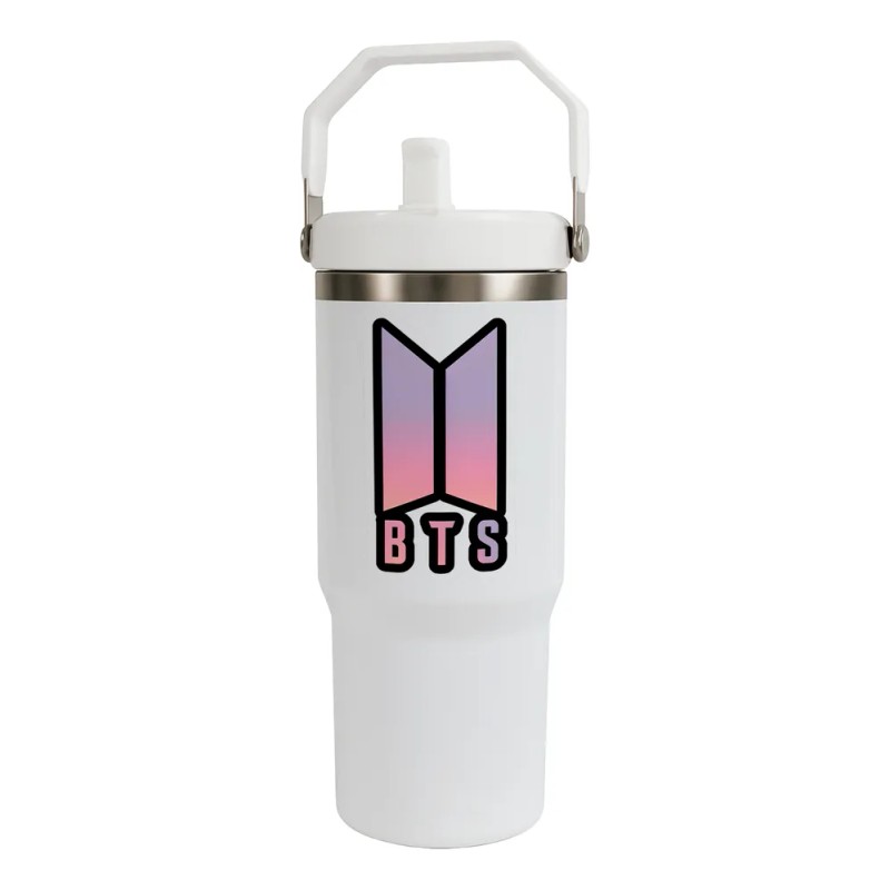 Termo Alto Acero Inoxidable Bts Logo Kpop 900 Ml Blanco